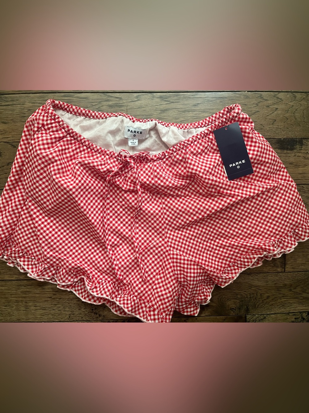 Parke Red & White Gingham Shorts size small new